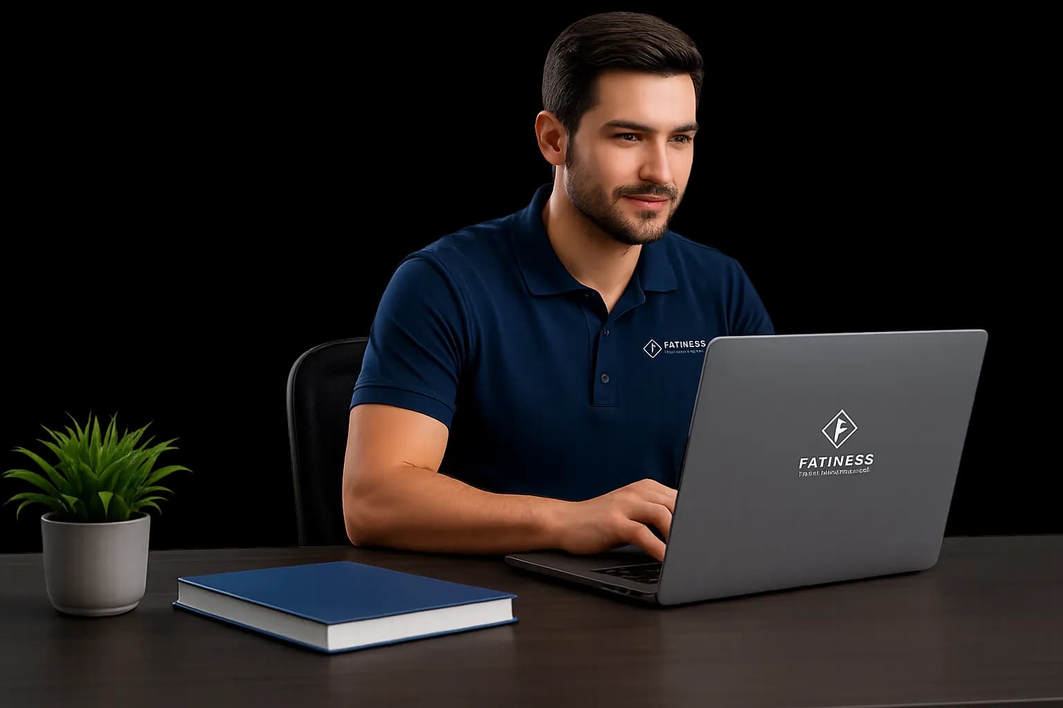 A Fatiness technician working at a laptop in front of server racks